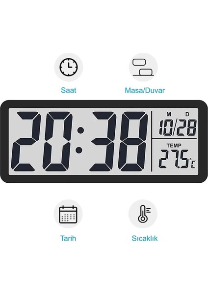 Duvar Saati Dijital LCD Ekran 20X8CM Dijital Duvar Saati USB Pilli Zaman Sıcaklık Tarih