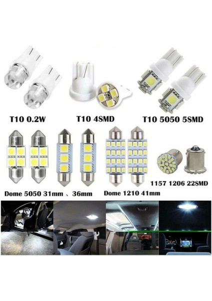 14X Beyaz LED Araç Iç Iç Işık Kubbe Gövde Harita Plaka Lambası Ampuller (Yurt Dışından) fiyatları