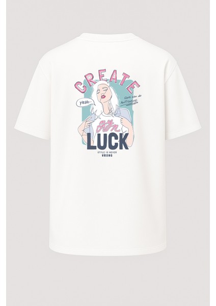 Oversize Create Luck Kız Baskılı Unisex Tişört