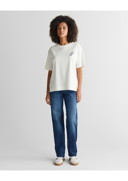 Kadın Krem Bisiklet Yaka Logolu T-Shirt 42325136T.113 modelleri