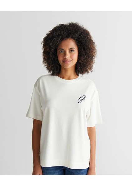 Kadın Krem Bisiklet Yaka Logolu T-Shirt 42325136T.113 fırsatları