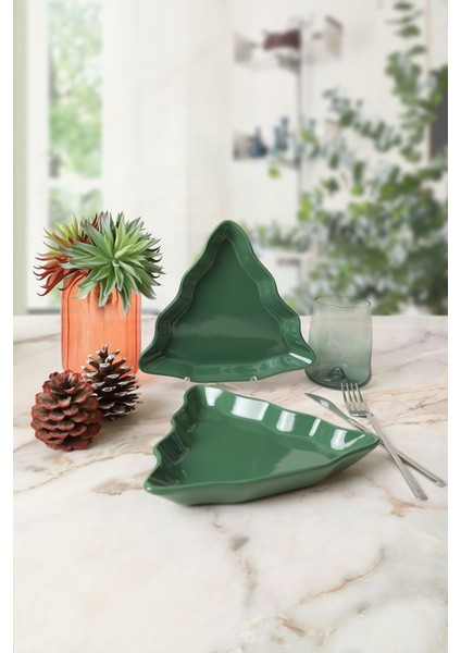 Yeşil Çam Kayık Tabak 22 cm 2 Adet 308
