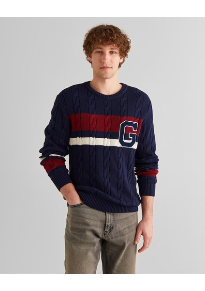 Erkek Lacivert Relaxed Fit Bisiklet Yaka Renk Bloklu Örgü Kazak 8924348T.410