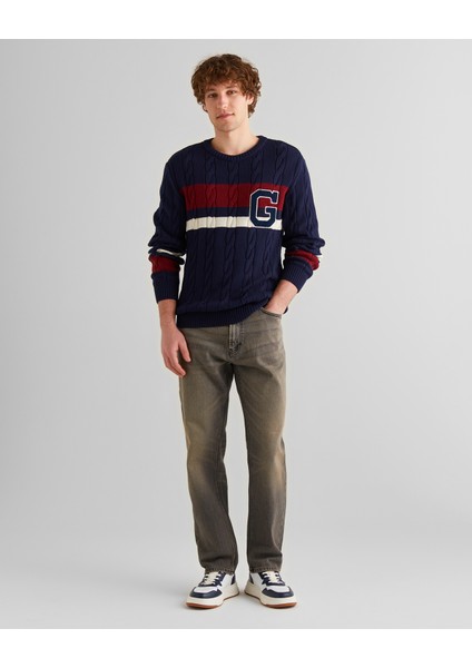 Erkek Lacivert Relaxed Fit Bisiklet Yaka Renk Bloklu Örgü Kazak 8924348T.410 modelleri