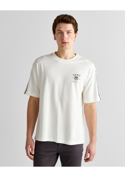Erkek Krem Relaxed Fit Bisiklet Yaka Logolu T-Shirt 2325140T.113