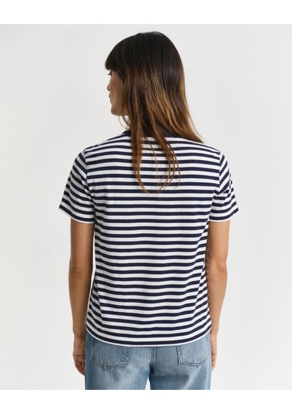 Kadın Lacivert Regular Fit Bisiklet Yaka Çizgili T-Shirt 4200564.433 modelleri