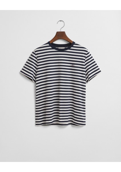 Kadın Lacivert Regular Fit Bisiklet Yaka Çizgili T-Shirt 4200564.433 fırsatları