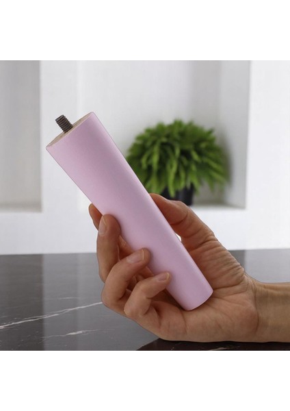 4 Adet Ahşap Ayak 15 cm Açık Pembe M8 Civatalı Bağlantı Aparatlı Dolap Mobilya Koltuk Kanepe Destek Ayağı Ayakları