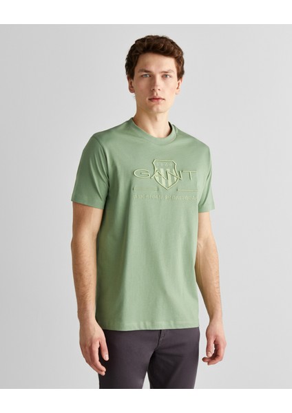 Erkek Yeşil Regular Fit Bisiklet Yaka Logolu T-Shirt 2003140.362