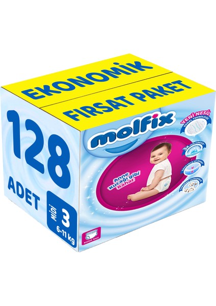 Külot Bebek Bezi Beden:3 (6-11 kg) Midi 128 Adet