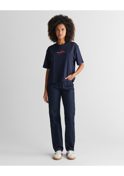 Kadın Lacivert Bisiklet Yaka Logolu T-Shirt 42325135T.433 modelleri