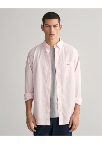 Erkek Pembe Regular Fit Düğmeli Yaka Poplin Gömlek 3000100.662