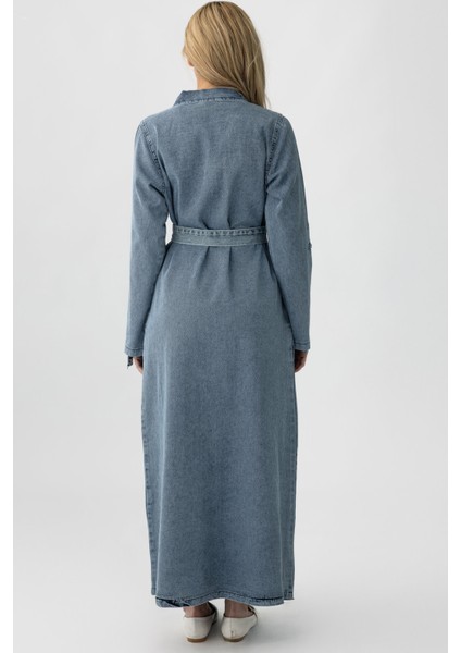 5363 - Kemerli, Cepli, Fermuar Detaylı Kot Rahat, Şık, Günlük Kadın Boydan Elbise modelleri