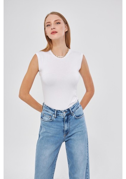 Kadın Siyah Beyaz 2 Li Kolsuz Body Bisiklet Yaka 2109