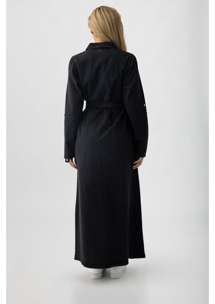 5363 - Kemerli, Cepli, Fermuar Detaylı Kot Rahat, Şık, Günlük Kadın Boydan Elbise fırsatları