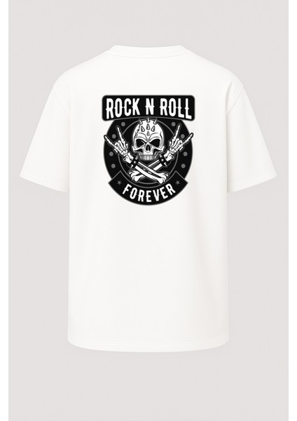Oversize Rockn Roll Forever Baskılı Unisex Tişört