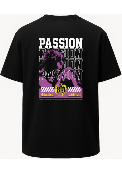 Oversize Passion Tutkulu Heykel Baskılı Unisex Tişört Siyah