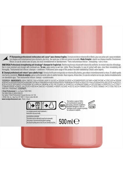Loreal Inforcer Biotin B6 Yıpranmış Kırılgan Saçlar İçin G Üçlendirici Şampuan 500 ml