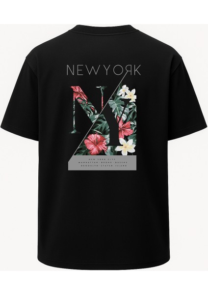 Oversize New York City Çiçek Baskılı Unisex Tişört