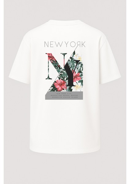 Oversize New York City Çiçek Baskılı Unisex Tişört