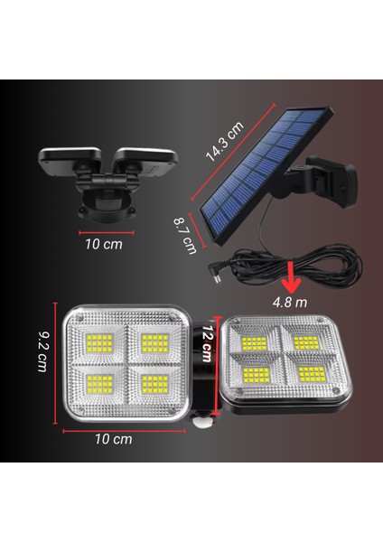 Güneş Enerji Hareket Sensörlü Su Geçirmez 20W 120 LED Solar Aydınlatma Lamba
