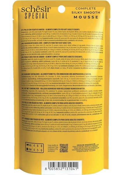 Schesir Exigent Tavuk ile Ördek Karaciğeri Tam ve Dengeli Yetişkin Kedi Maması Pouch 70G