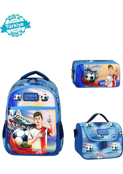 Lisanslı Futbol Temalı Ilkokul Sırt Çantası,termal Beslenme Çantası ve Kalemlik,3'lü Set