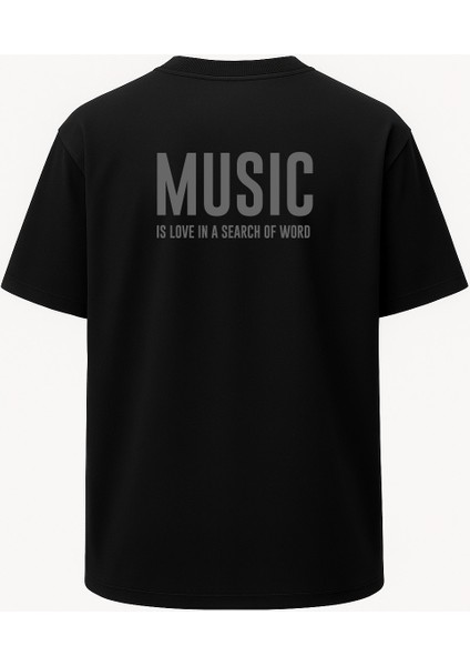 Oversize Müzik Kalp Atışı Baskılı Unisex Tişört