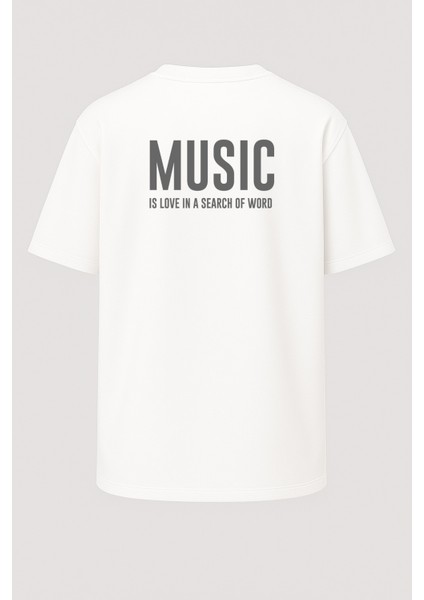 Oversize Müzik Kalp Atışı Baskılı Unisex Tişört