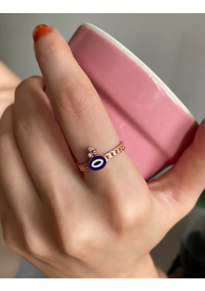 Taşlı Nazar Boncuklu Mineli Yüzük - 12