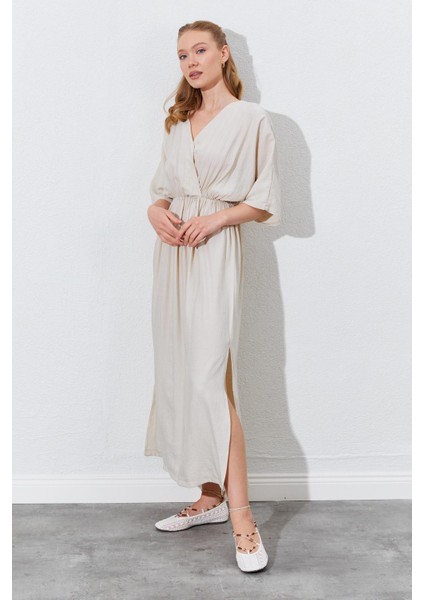 Kadın Taş Düşük Kol Yanları Yırtmaçlı Uzun Elbise fiyatları