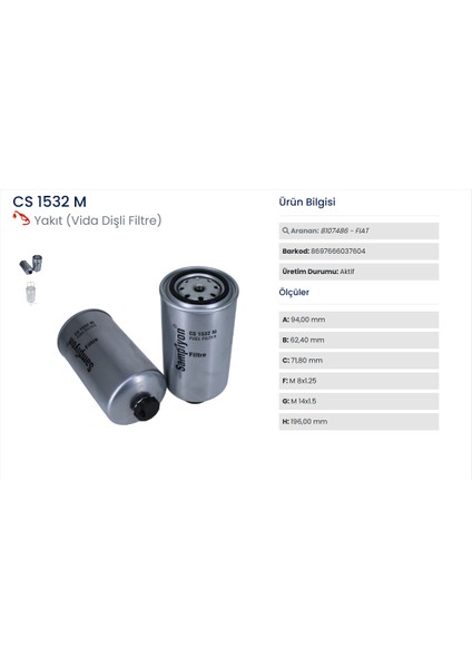 Cs 1532 M Vidadişliyakıt Filtresi