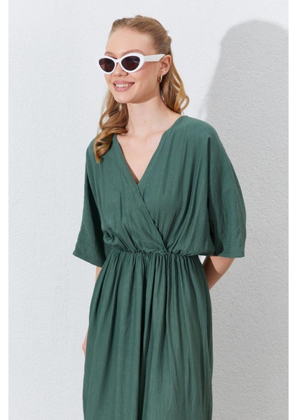 Kadın Haki Düşük Kol Yanları Yırtmaçlı Uzun Elbise indirimleri