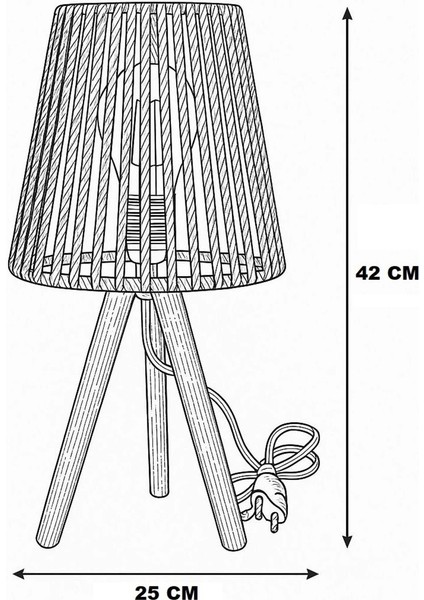 Üç Ayak Ahşap Abajur (25 cm Ekru Makrome Başlık) fiyatları
