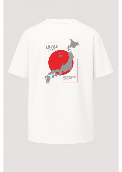 Oversize Japonya Tokyo Harita Baskılı Unisex Tişört