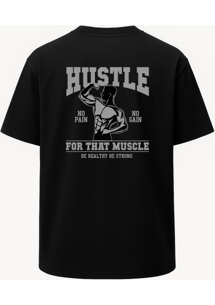 Oversize Hustle Fitness Baskılı Unisex Tişört