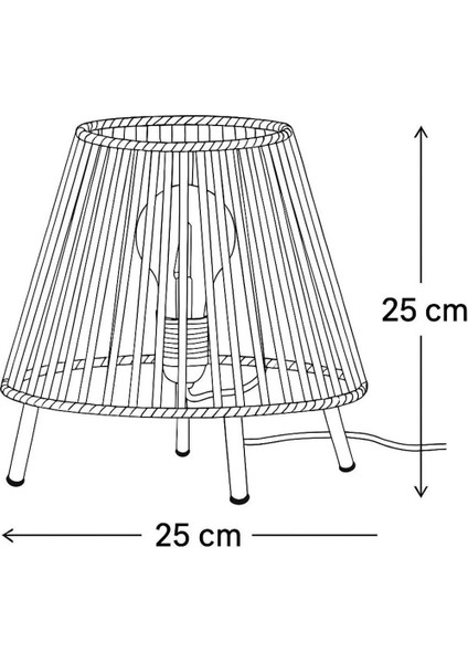 Makrome Ipli Metal Masa ve Gece Lambası (Konik - Ekru)