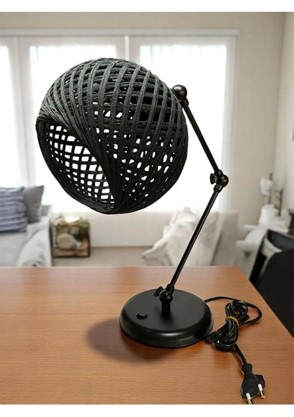 3 Nokta Hareketli Mafsallı Masa Lambası (Siyah Kol, Siyah Başlık)