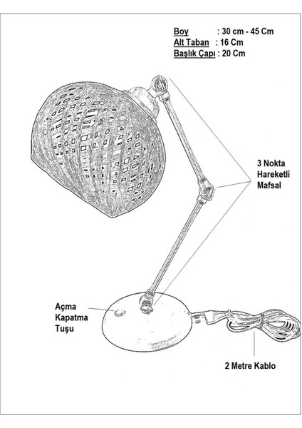 3 Nokta Hareketli Mafsallı Masa Lambası (Siyah Kol, Siyah Başlık) fırsatları
