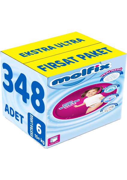 Külot Bebek Bezi Beden:6 (15+Kg) Extra Large 348 Adet Ekstra Ultra Fırsat Pk