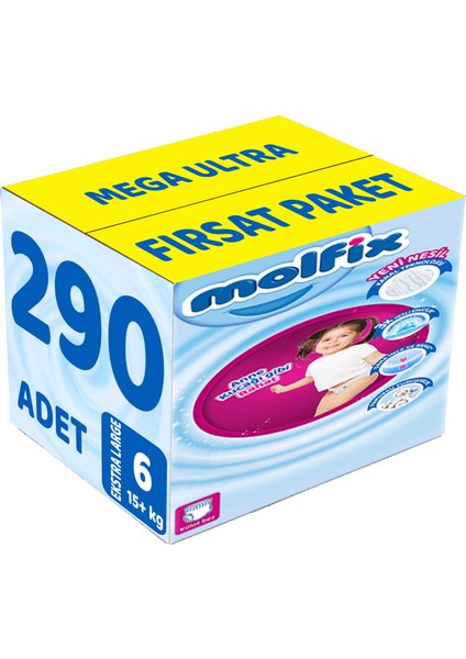Külot Bebek Bezi Beden:6 (15+Kg) Extra Large 290 Adet Mega Ultra Fırsat Pk