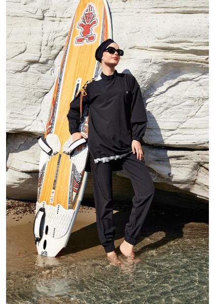 Kadın Spor Likra Tam Kapalı Tesettür Mayo Kimber 1202 Siyah