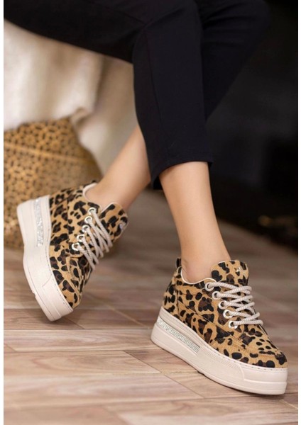 Lulu Leopar Süet Bağcıklı Spor Ayakkabı