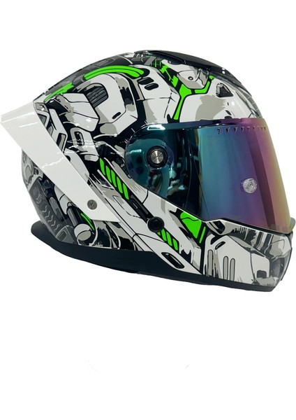 Sw 850 White Green Full Face Motosiklet Kaskı