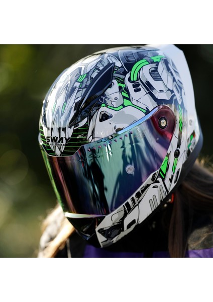Sw 850 White Green Full Face Motosiklet Kaskı indirimleri