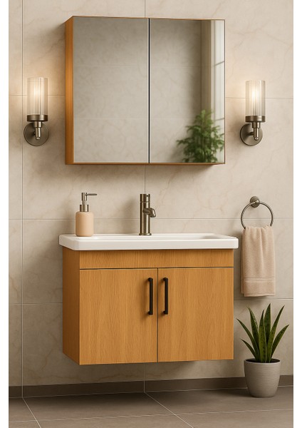 Liventa 65 cm Ahşap Renkli, Seramik Lavabolu, Mdf Banyo Dolabı Takımı fırsatları