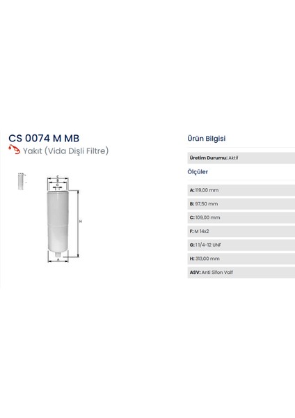 Cs 0074 M MB Yakıt Filtresi