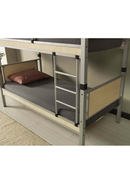 Yurt Genç Çocuk Odası Metal Ahşap Ranza ve Karyola 90X200 Gri