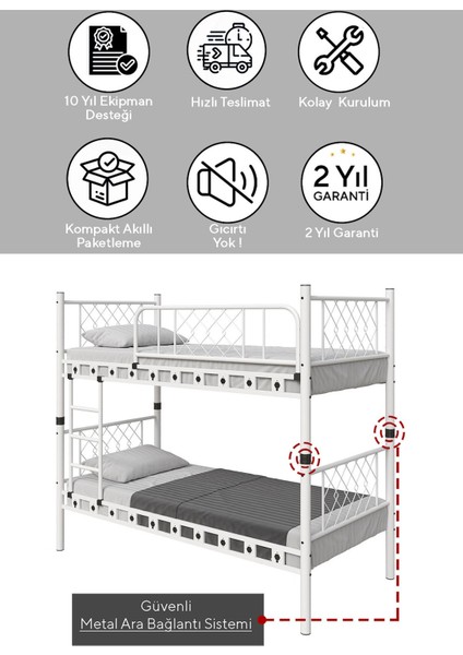 Yurt Genç Çocuk Odası Metal Ahşap Ranza ve Karyola 90X200 Gri