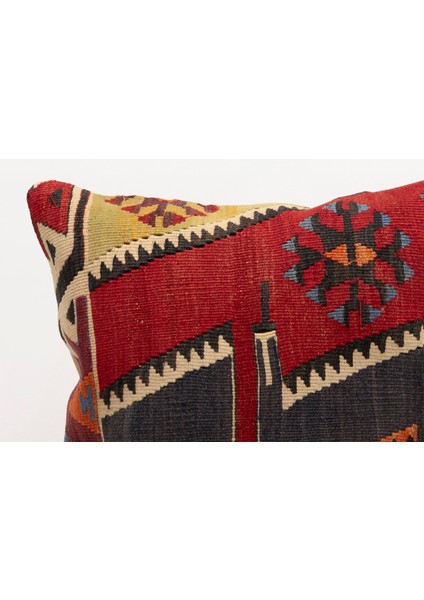 El Yapımı Kilimden Yapılmış Vintage Kırlent Kılıfı, Yün, 40X40 cm